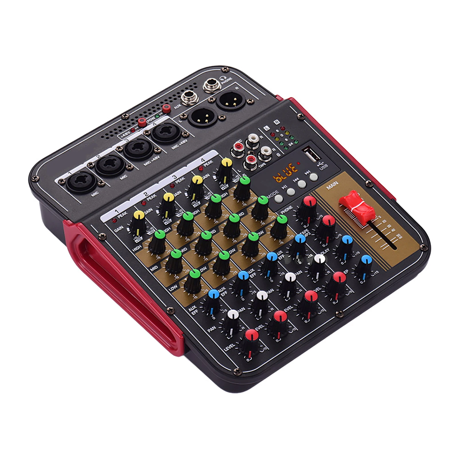 TM4 Digital 4-Channel Audio Mixer Mixing Console Built-in 48V Phantom Power with BT Function Professional Audio System