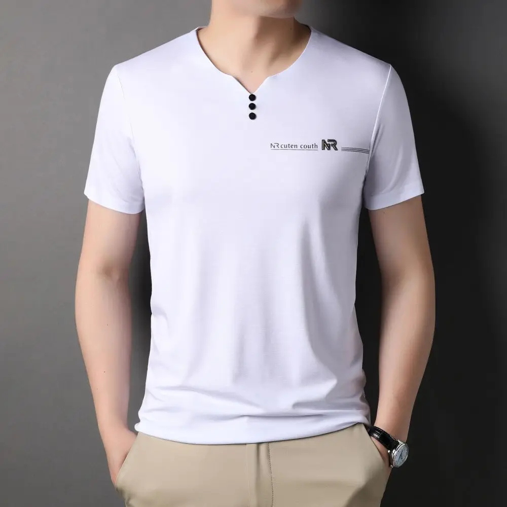 COODRONY Middle-aged Fashion Men T-shirt Business Summer Tees Casual Breathable Light Luxury Round Neck Short Sleeve Top W7014