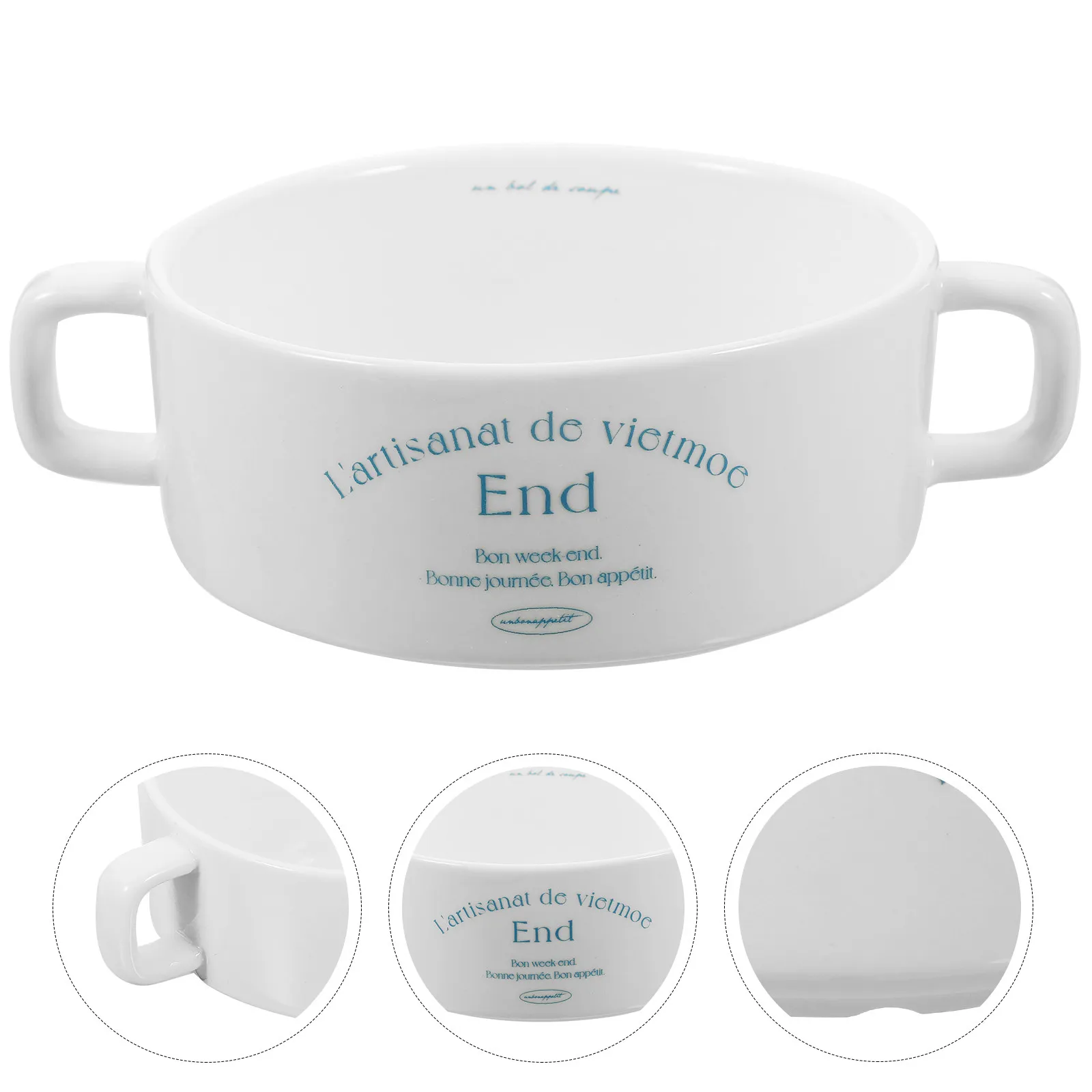 Double Handle Ceramic Soup Bowl 350Ml Microwave Oven Safe Dishwasher Friendly Stew Bowl for Noodles Rice Snacks Dessert Daily