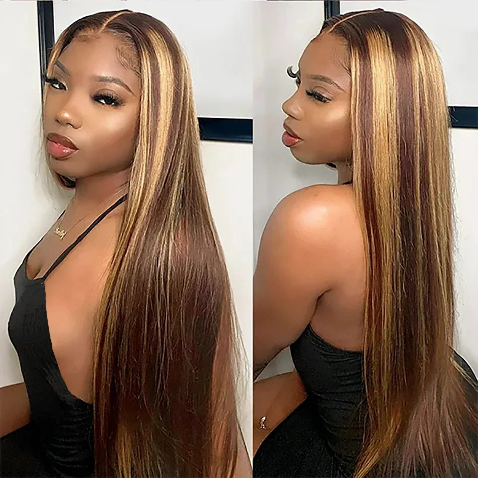 200 Density 30 Inch Brazilian Highlight Colored Hd Lace Front Wig 100% Human Hair Lace Frontal Straight Wigs on Clearance Sale