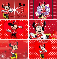 Minnie Mouse Backdrop for 1st Birthday Black and Red Minnie Mouse Happy Birthday Background for Girl One Year Old Vinyl Banner