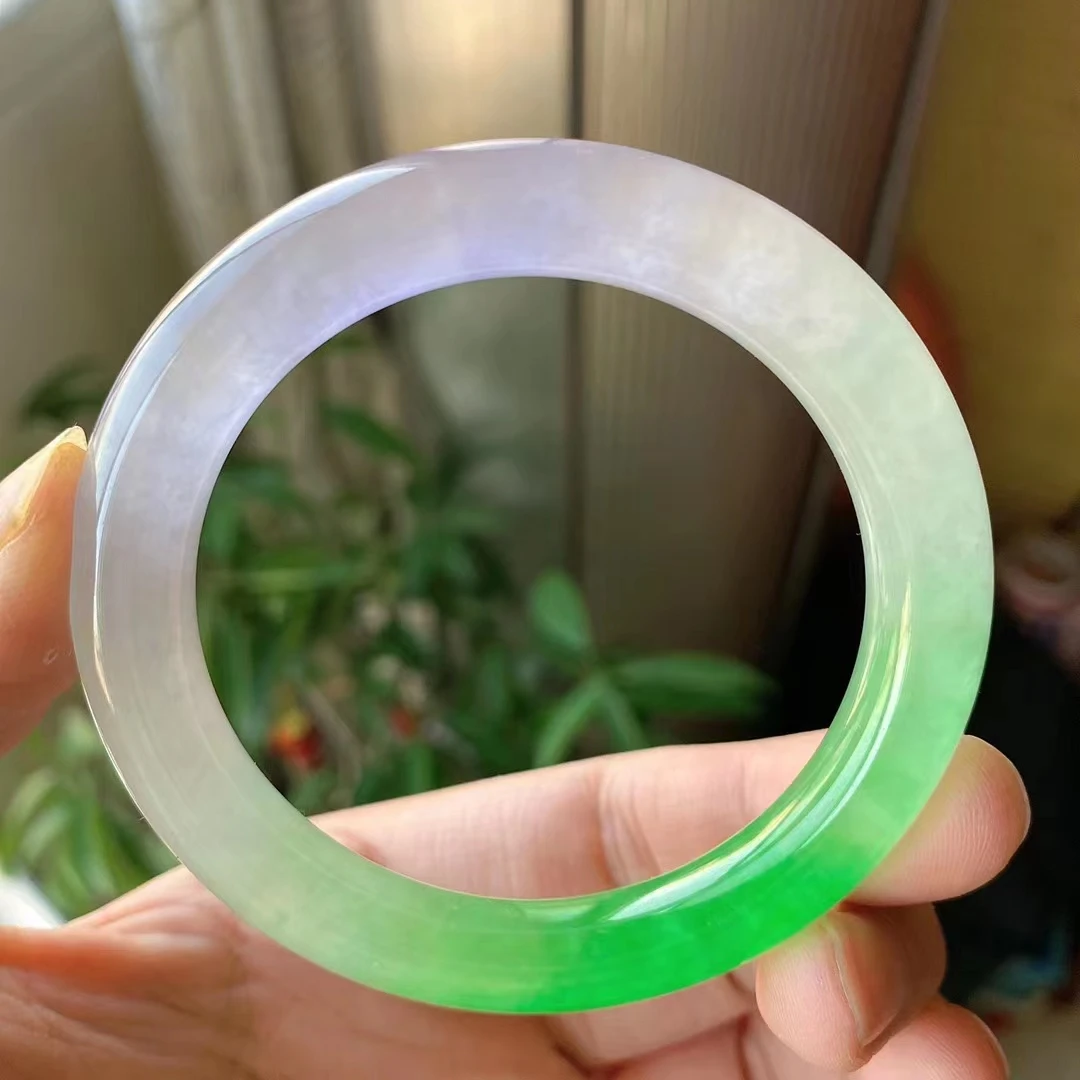 

AAAA Newest High Quality Natural Jadeite Bangle Two-tone High-Ice Round Bar Bracelet Noble Atmosphere Handring Fine Jewelry