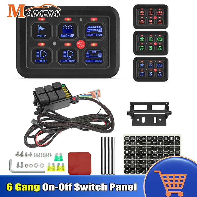 12V 24V LED Switch Control Panel 6 Gang Switch Panel 600W-1200W Circuit Control Relay Panel For Jeep Truck Boat UTV SUV Caravan