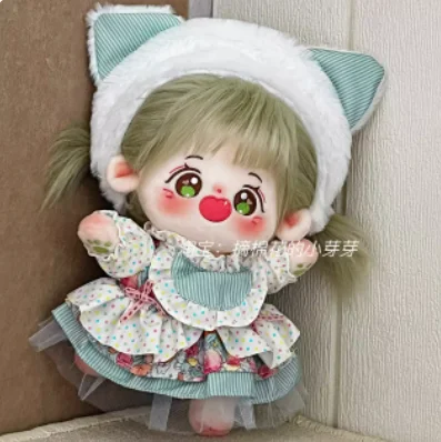 Vestido Verde Doce Listrado Mori Cat com Faixa de Cabelo, Roupa Kawaii, Roupa de 20cm, Roupas Cosplay Kawaii, Presente das Meninas