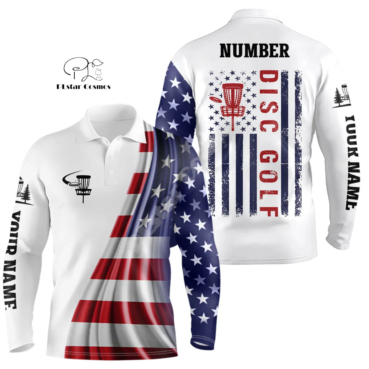Custom Name Disc Golf Player Camo Flame Graffiti Tattoo Retro 3DPrint Summer Casual Harajuku Long Sleeves Polo Jersey Shirts X1