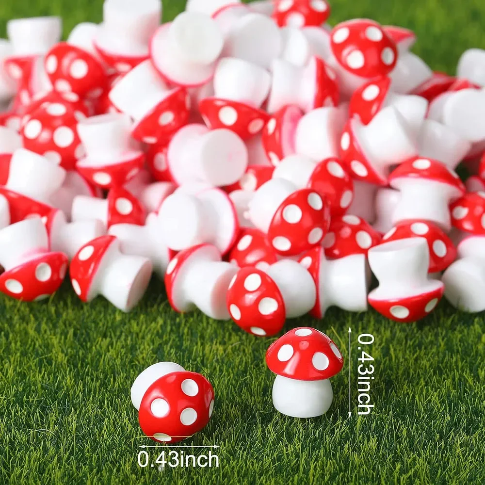 50Pcs Tiny Resin Mushroom Mini Mushrooms Miniature Figurines for Micro Garden Landscape Terrarium Crafts Dollhouse Decoration