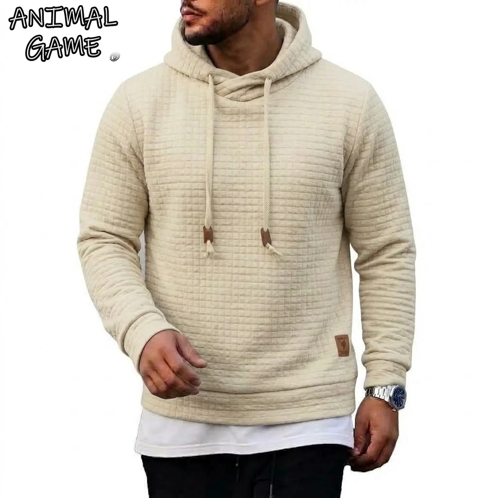 Men's Casual Pullover Hoodie Drawstring Sweatshirts Long Sleeve Loose Fit Warm Tops Wear Textured Streetwear Sport Hooded Man