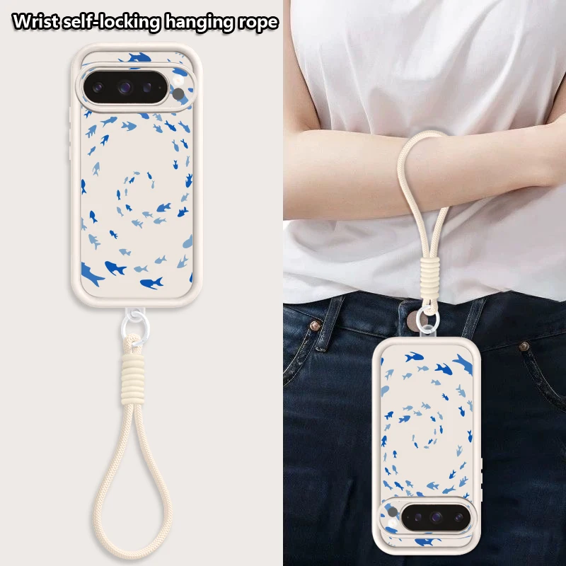Humpback Whale Print Wrist Strap Lanyard Case For Google Pixel 10 9 8 7 Pro 9A 8A 7A Pixel 9 10 Pro XL Soft Silicone Phone Cover view 5