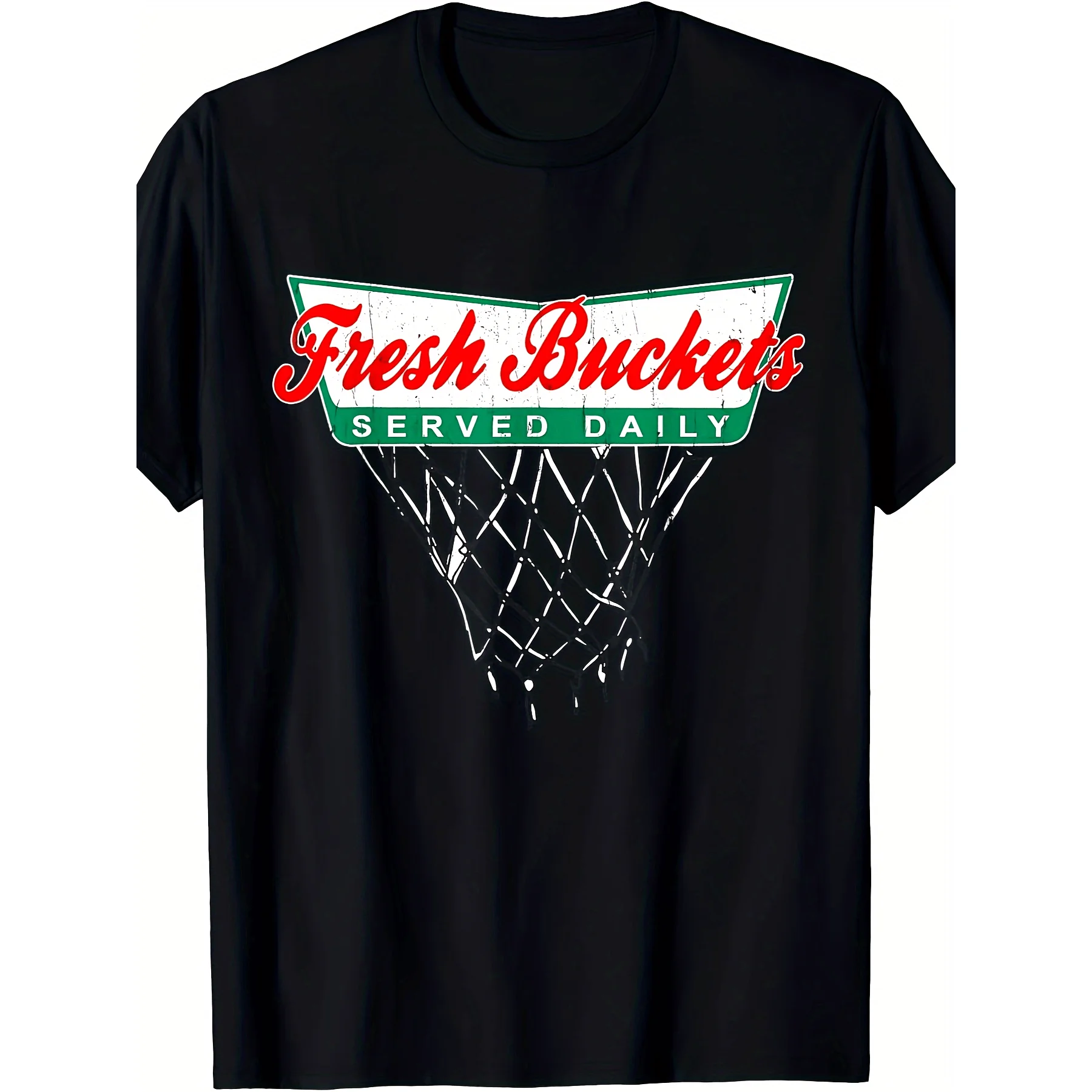 Fresh Buckets Served Daily Basketball Graphic Tee for Men Casual Cotton T-Shirt