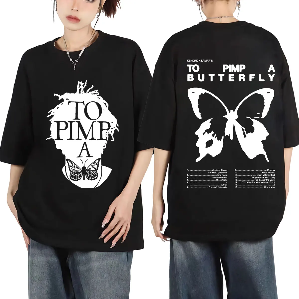 

Rapper Kendrick Lamar To Pimp A Butterfly Graphic T Shirts Fashion Hip Hop Vintage T-shirt Unisex Casual Comfort Cotton T-shirts