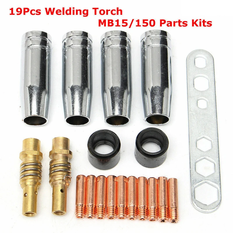 1Set 15AK Welding Torch Consumable Electrode Guard Cup Link Rod Tips Goose Neck Bend 0.8mm For MIG Welding Machine Tools