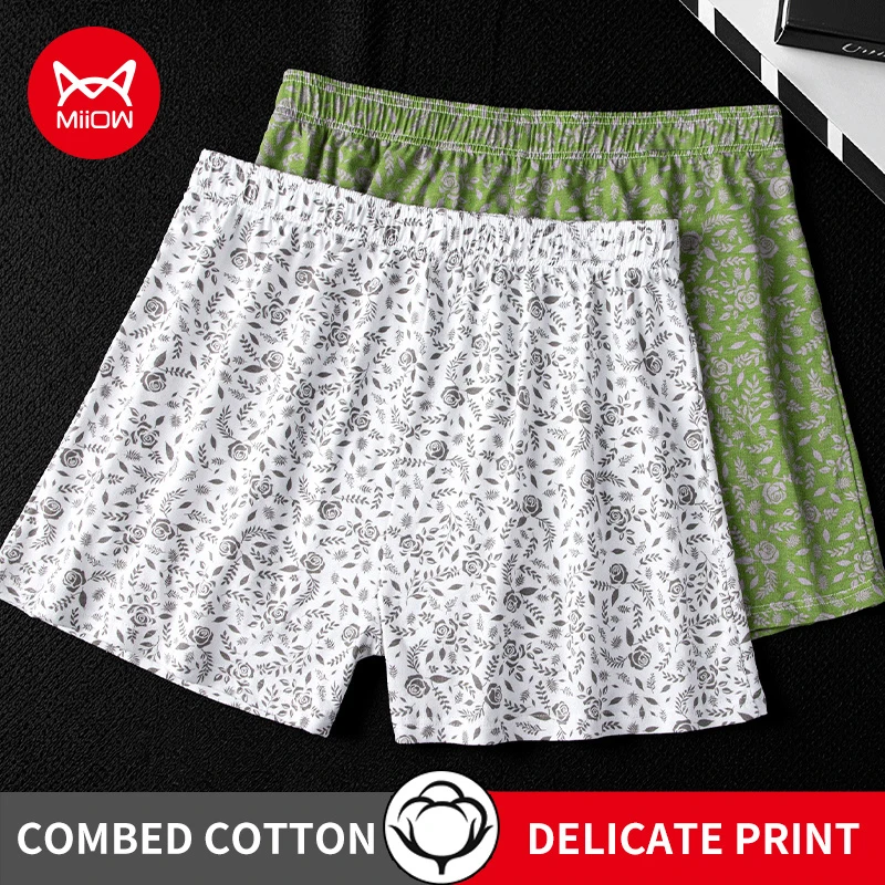 MiiOW 3Pcs Cotton Men Underwear Boxershorts Breathable Rose Print Man Underpants Skin-friendly Large Size Men's Shorts Panties