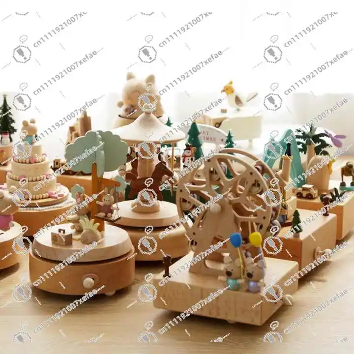 Wholesale Logo Engraving Mechanical Clockwork Spinning Turntable Ballerina Music Box Wooden Gift