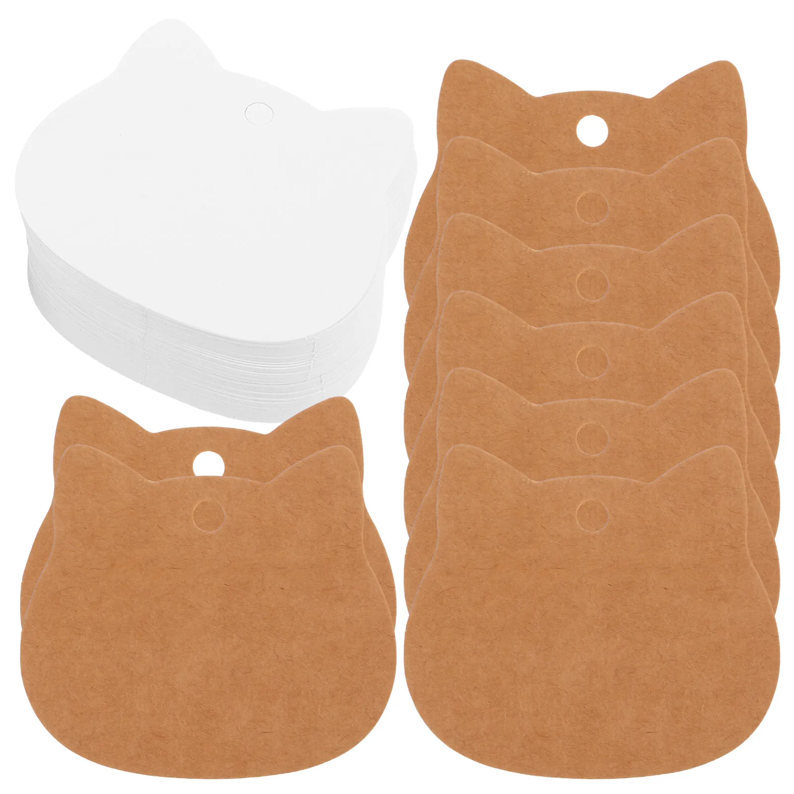200Pcs Blank Cat Shape Kraft Tags Natural Brown Cardstock Writable Tags Pre-Punched for Present Wrapping Party Decor