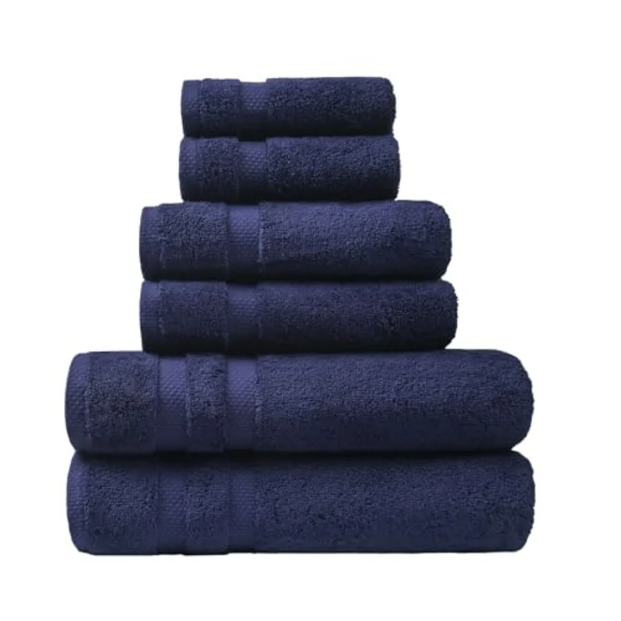 

Bathroom use, Turkish cotton, Navy, thick premium soft durable absorbent hotel-quality towel set of 6 2 bath towels, 2 hand tow