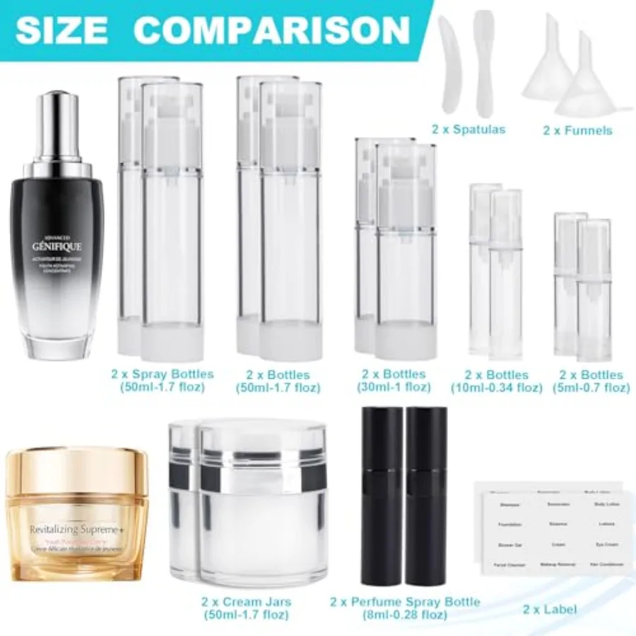 20 Pack Airless Pump Jar and Atomizer Perfume Spray Bottles Set, Leak Proof, Travel Cosmetic Containers for Shampoo Conditioner - view 3