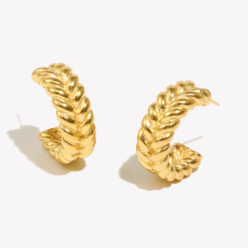 High End Fashion Tarnish Free Funky Earrings18K Gold Plated Stainless Steel Wheat Grain Aesthetic Hoop Earrings For Women