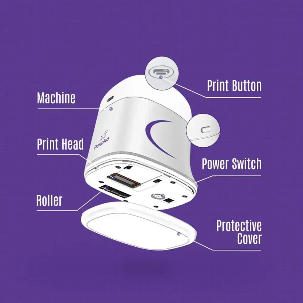 PEKOKO Mini Handheld Color Printer K1 Portable Inkjet Printer 14mm Print on Paper Clothes APP for Customized Text Barcodes Label