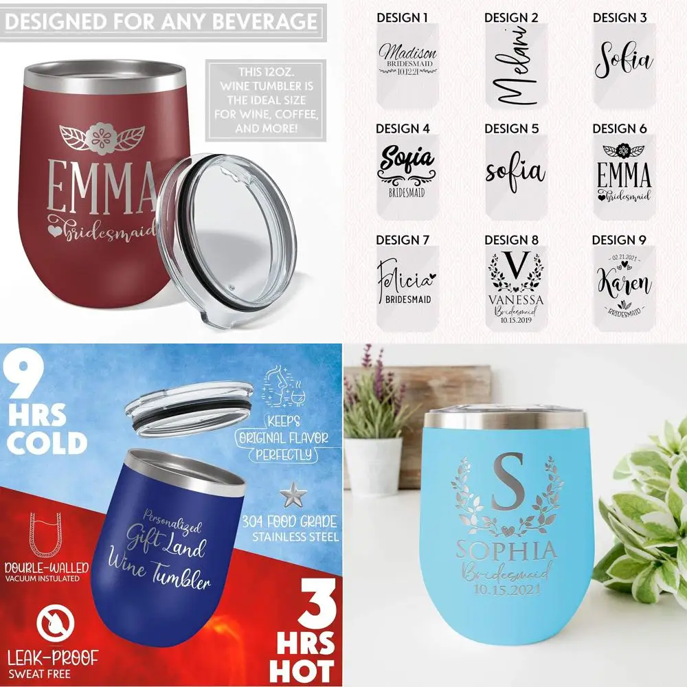 

Набор из 3 персонализированных стаканов для вина без ножек фиолетового цвета на 12 унций — подарки подружке невесты на заказ для девичника