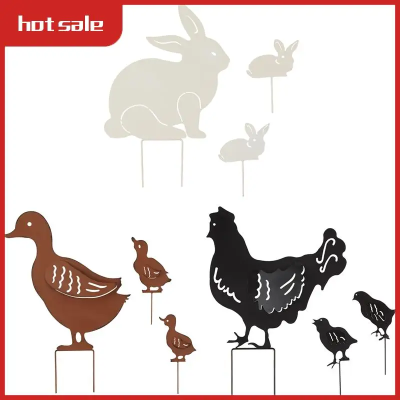 

Decorative Iron Garden Stake Collection Lawn & Decor, Assorted Sizes, Family, Durable Easy Install 3 Piece Chicken