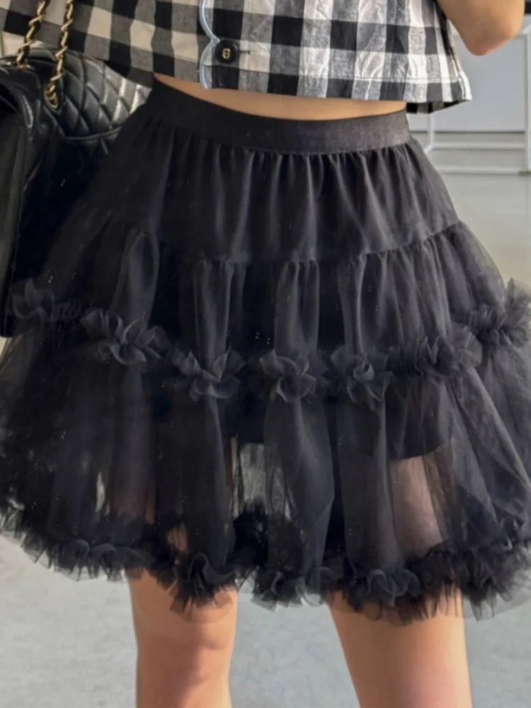 

Sweet Sli f-length Puffy Skirt Women's Summer New Sle Embellied with Wood-ain s Me Cake ort Skirt