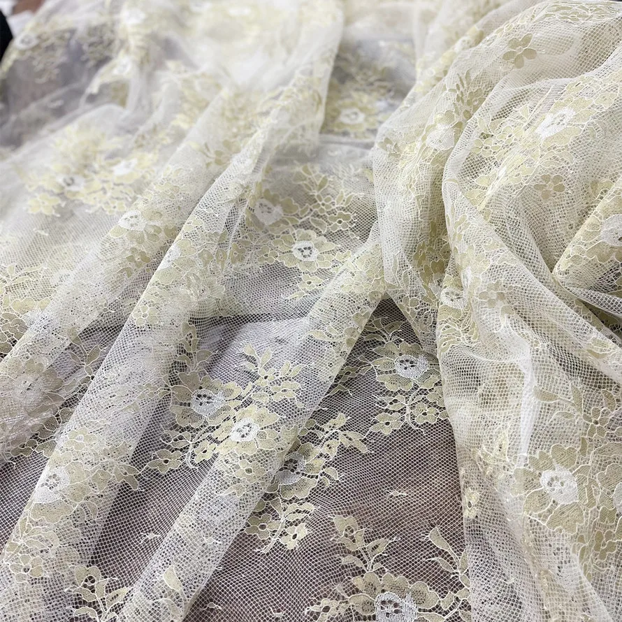 Thread Flower Embroidery Lace Mesh Transparent Fabric Draping for Wedding Dress DIY Accessories Tablecloth Fabric