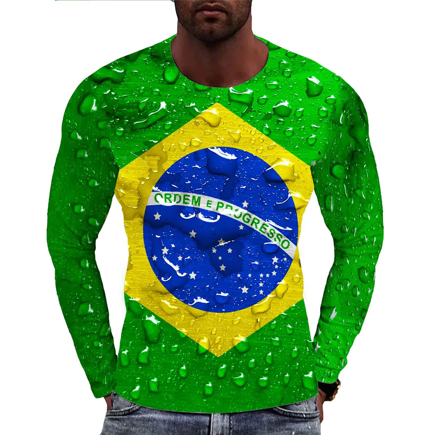 2022 Newest Hip Hop Style Brazil Men\'s 3D T-shirt Brasil Flag Printing Long Sleeved Casual Pullover Fashion Sports Tee