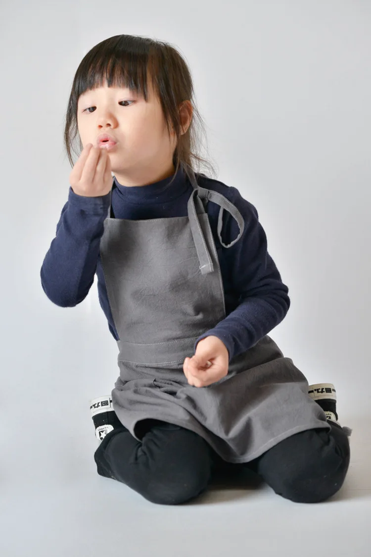 Kids Cotton Apron Dress Parent-Child Baby Children Baking DIY Skirt Solid Color Art Advertising Kawaii Kitchen Accessories