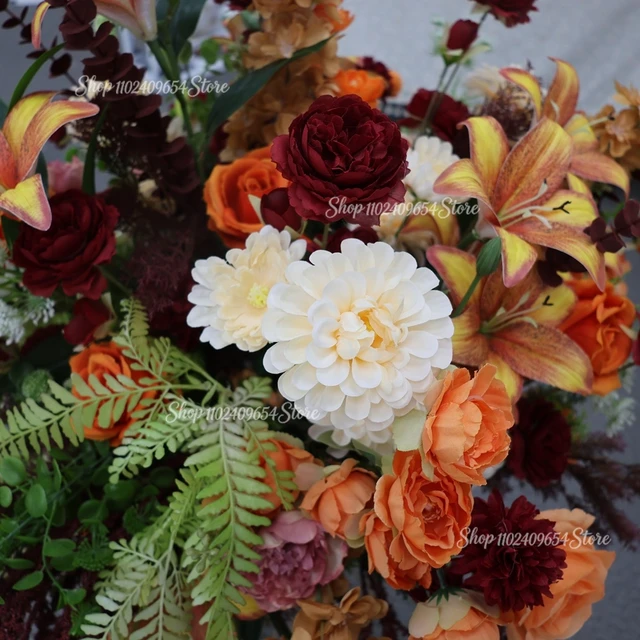 80/60/50/40cm Red Orange Artificial Large Flower Ball Arrangement Table Centerpiece for Event Wedding Decor Floral Bouquet 5