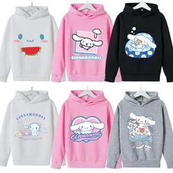 Cinnamoroll Thick Hoodie for Children Cute Sanrio Cartoon Fleece Clothing for Girls Boy Trendy Hoodies Clothes Sweatshirt Gift