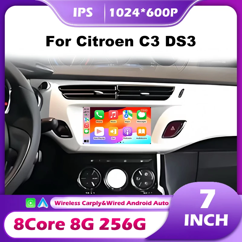 Android 16 Auto For Citroen C3 DS3 Wireless Carplay Car Radio GPS Navigation Multimedia Video Player Stereo Audio Head Unit BT