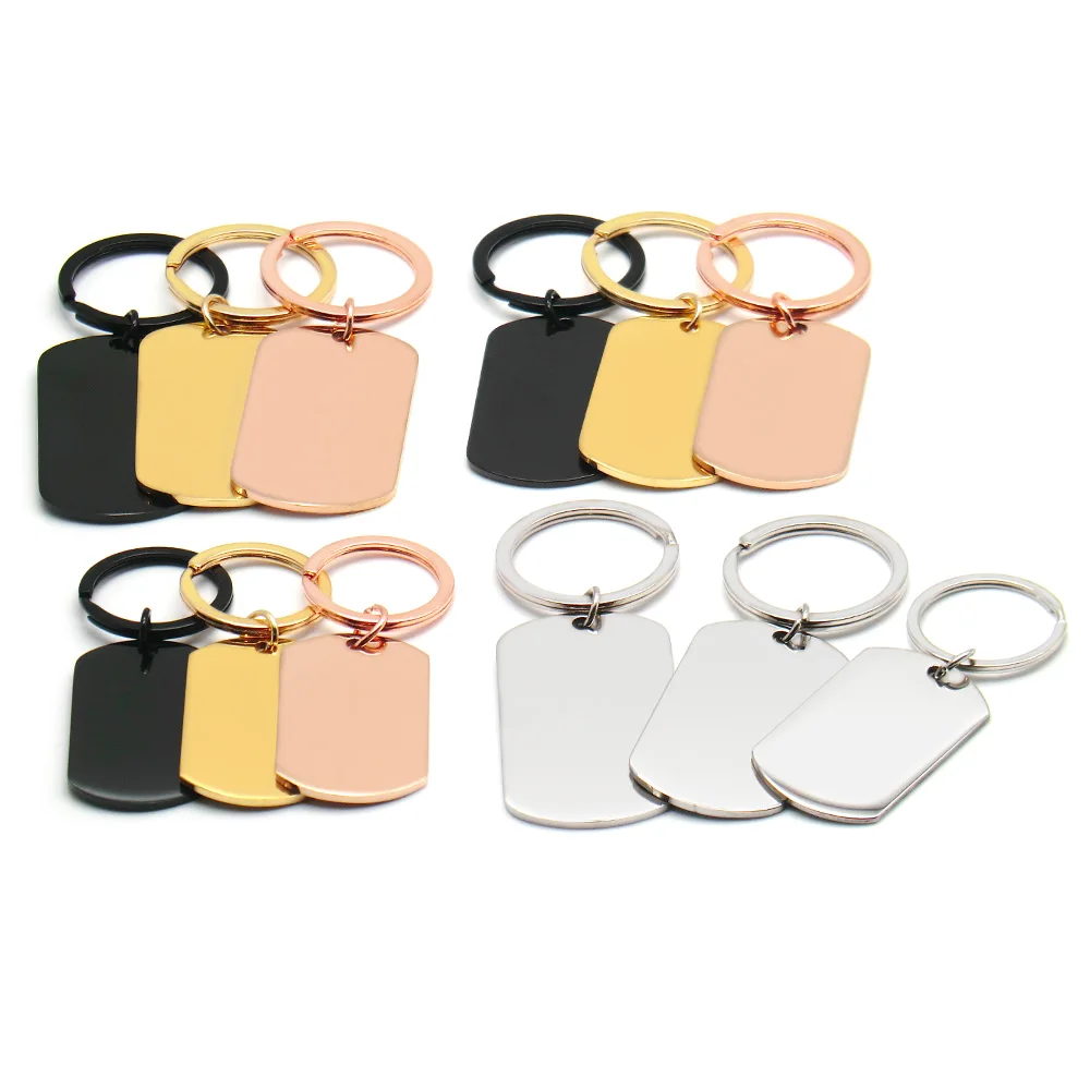 50Sets Dog Id Tags Stainless Steel Rectangle Blank Stamping Pendants Military Soldier Card Jewelry Making DIY Necklacer Key Ring