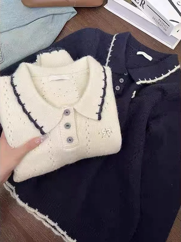 

Корейский цветной свитер Blo с узлом и вышивкой, женский милый вязаный свитер Personali, маленький размер, молодежная мода