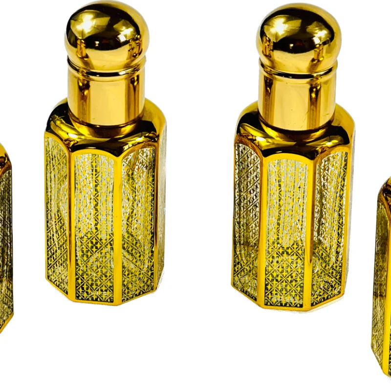 12ml Attar Oud Essential Oil Bottle with Dropper Stick Gold Stamped Octagonal Refillable 3pcs