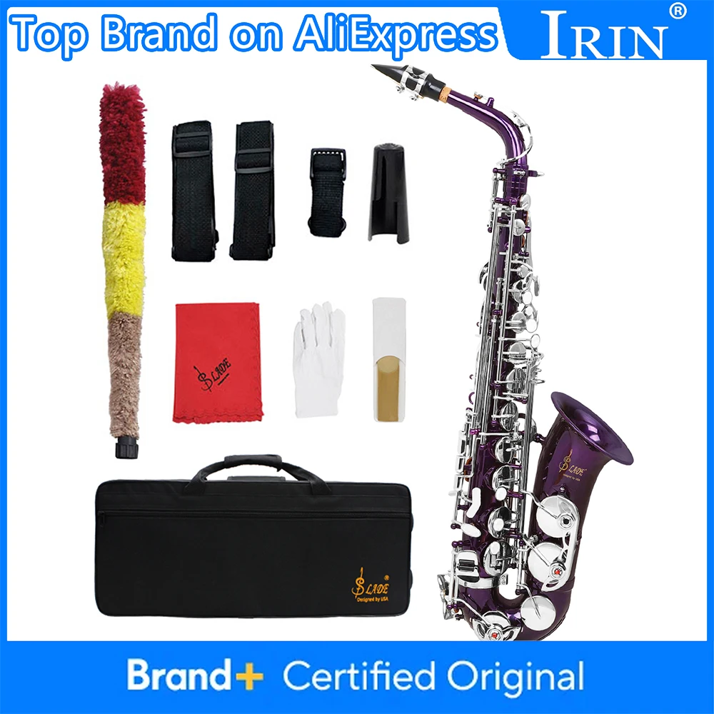 

Саксофон SLADE Eb Alto, фиолетовый латунный корпус премиум-класса, набор деревянных духовых инструментов с футляром для саксофона, перчатки, язычки, ремни