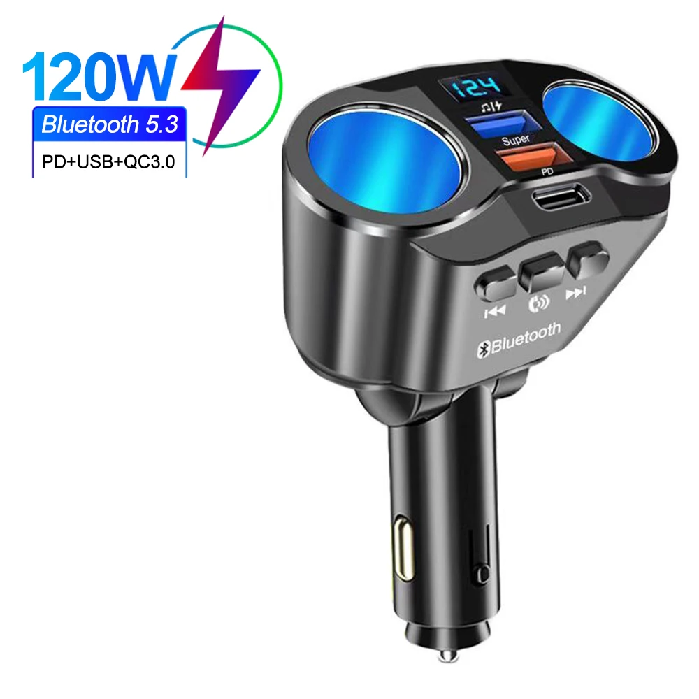 Car Cigarette Lighter Splitter PD QC3.0 Fast Charger Dual USB Multi-function Car Charger Socket Splitter 12V/24V Fm Transmitters
