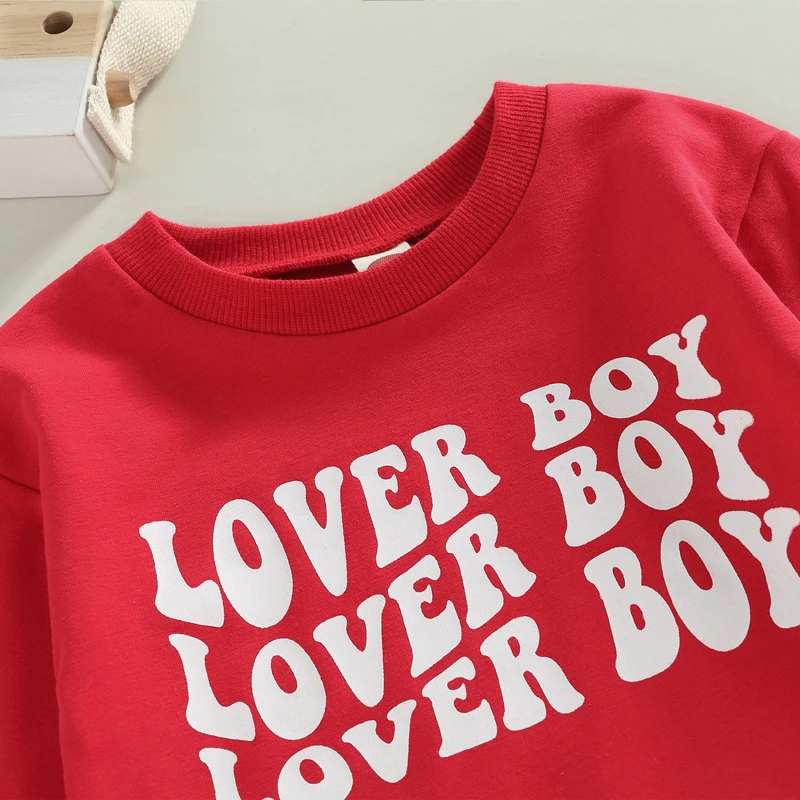 Toddler Baby Boy Clothes Lover Boy Valentine Day Outfits Long Sleeve Crewneck Sweatshirt Top Casual Pants 2Pcs Set