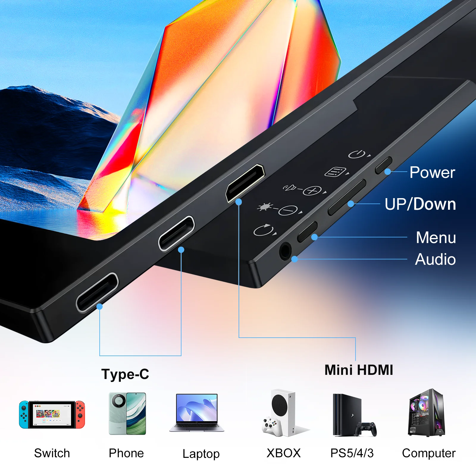 FORZOLA 14 Inch FHD Portable Monitor  1920x1200 IPS Screen Type C External Display with Stand 75X75 for PS5/4 Phone Xbox Laptop