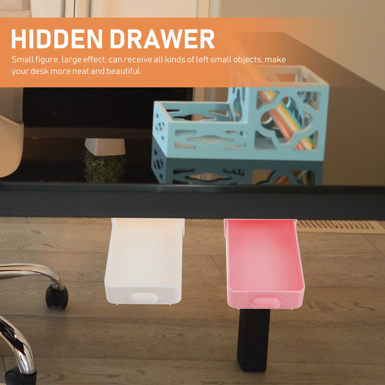 

2pcs Desk Bottom Storage Box ABS Material Hidden Drawer Organizer Under Table Pen Holder Study Bedroom School Supplies