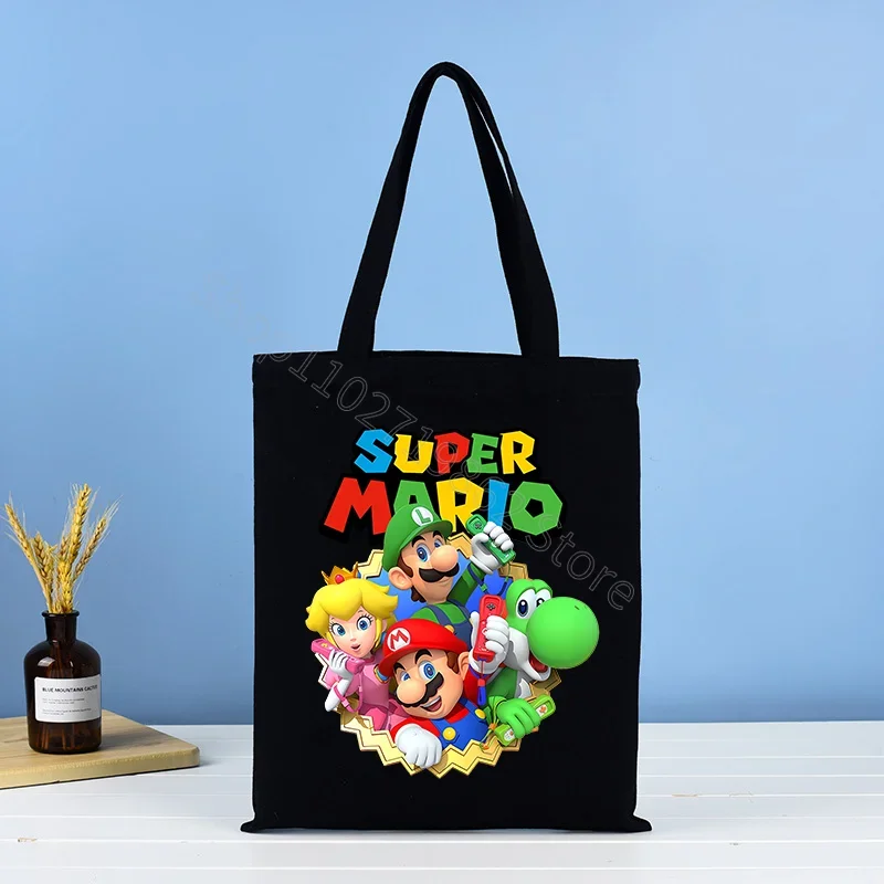 Super Mario Bros Handbag Luigi Princess Peach Canvas Bag Large Capacity Portable Game Cartoon Character Print Tote Bags Gifts