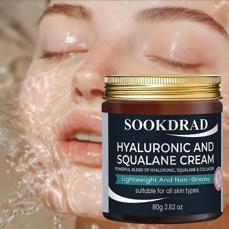Hyaluronic Squalane Cream with Collagen, lightweight non-greasy, all skin types, 80g/2.82oz, daily use for men & women