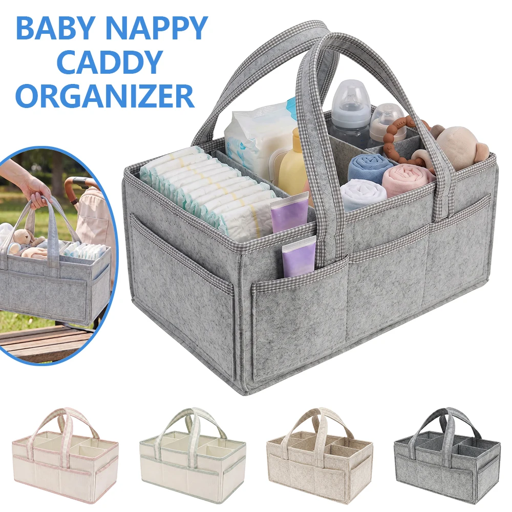 Baby Nappy Caddy Organizer Felt Diaper Caddy Basket with Detachable Partition Large Capacity Multi-pocket Diaper Storage Bag
