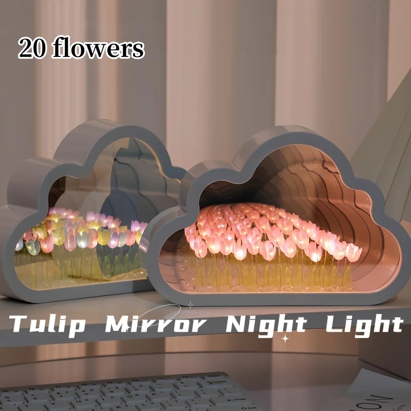 Cloud Tulip Sea of Flowers Night Light Creative Light Atmosphere Light Transparent Qixi Lovers Gift Desktop Decoration