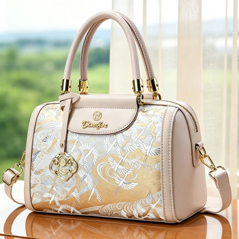 Women's handbags with fashionable color-block patterns, women's crossbody Boston pillow bags, designed with large-capacity inter