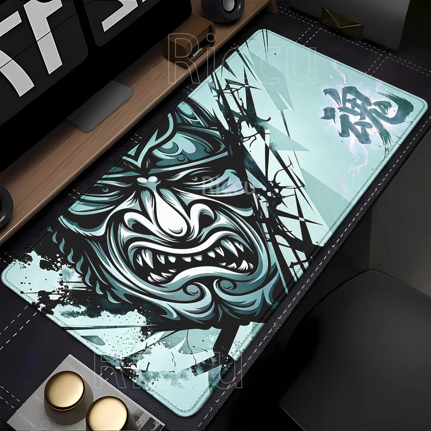 XXL Japanese Ghost Face Anime Non-slip Base Mouse Pad HD Printing Samurai Devil Mask Gaming Office Accessories Overlock Desk Mat