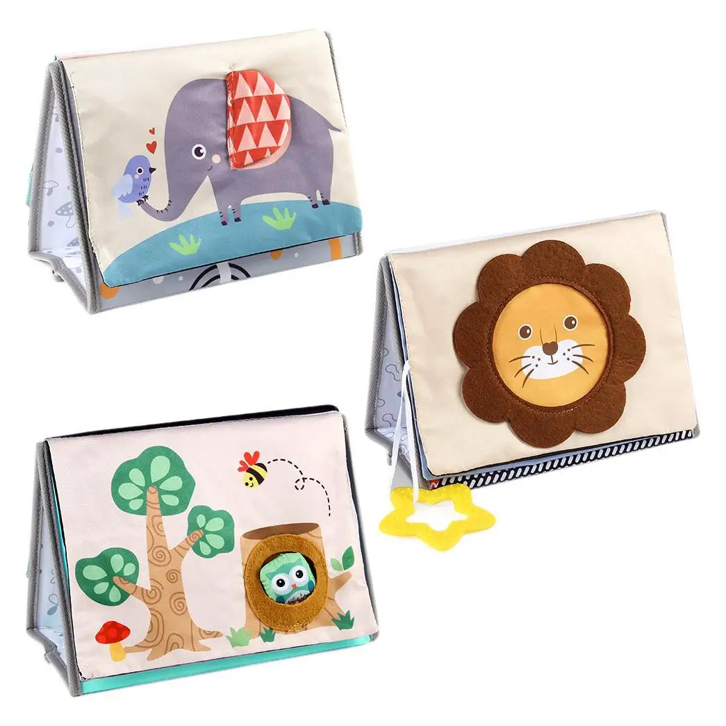 Babydoekboeken voor 0-3 jaar oud, stoffen boeken met dierenstaart, vroege educatie, funhouse-spiegel, bureaukalender stoffen boeken, speelgoed
