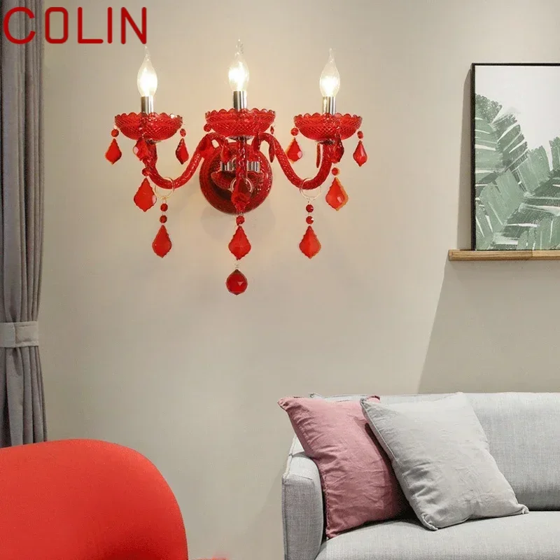 COLIN Rode Bruiloft Kristallen Wandlamp Europese Stijl Kaarslamp Luxe Woonkamer Restaurant Slaapkamer Villa Hotel