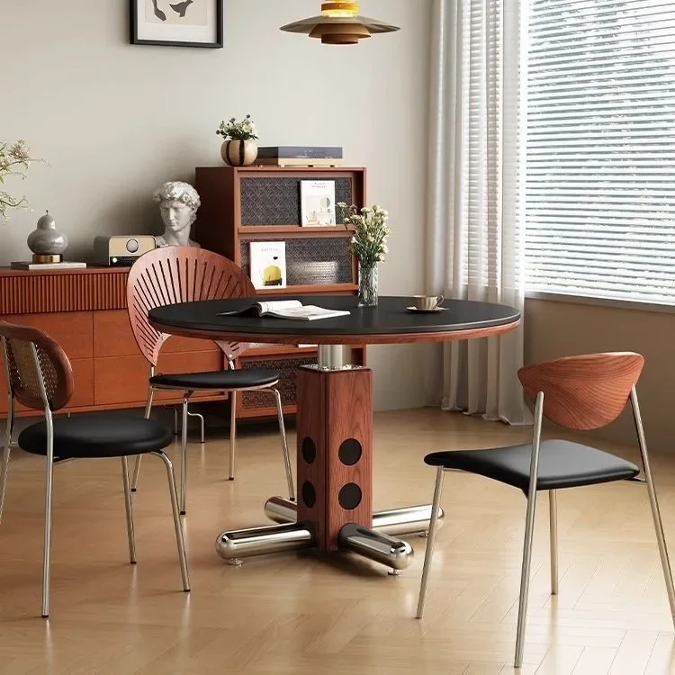 Roundtable retro style retro round dining table small apartment negotiation Nordic home dining table