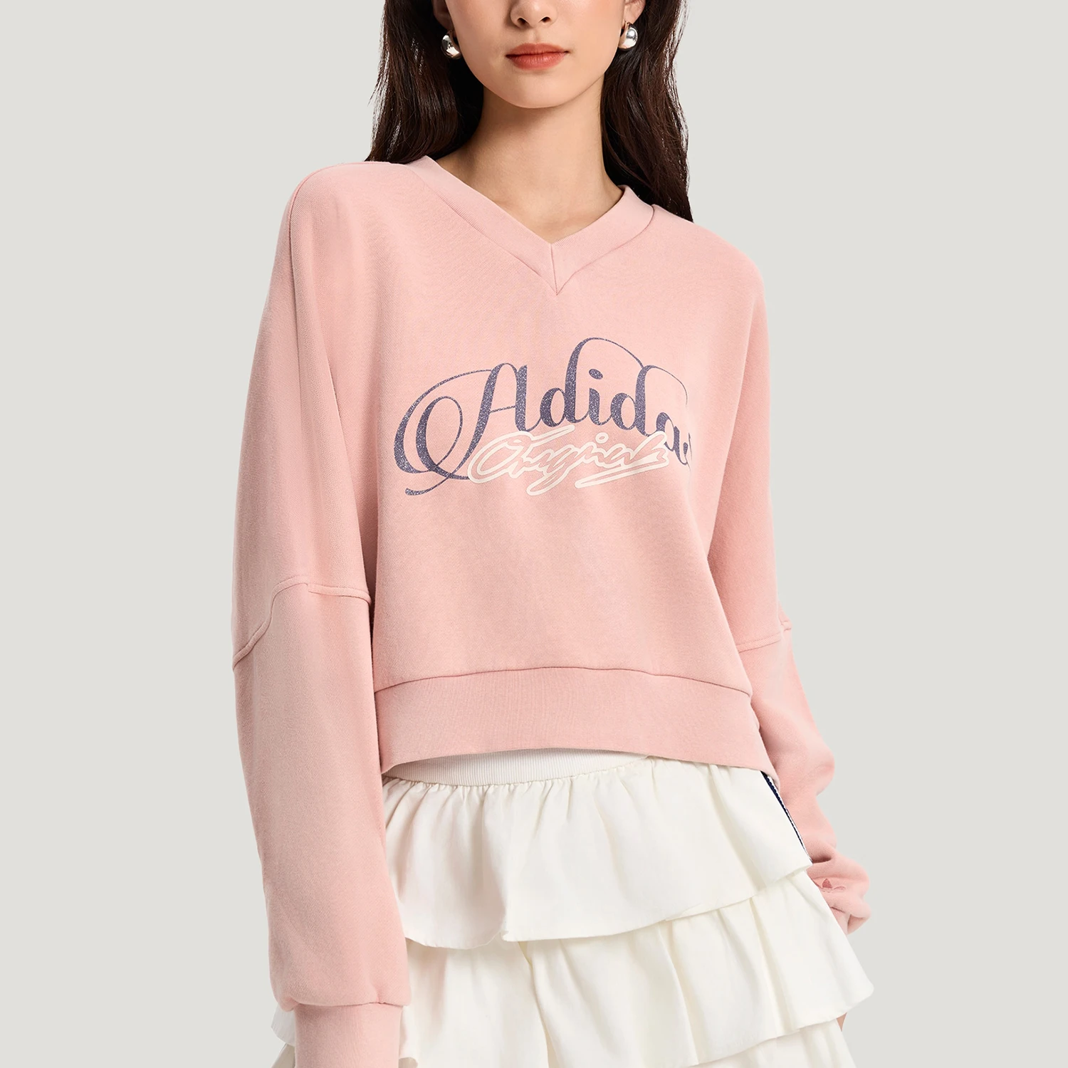 Adidas genuine clover GFXSWEAT new women's pink V-neck sweatshirt KR2624