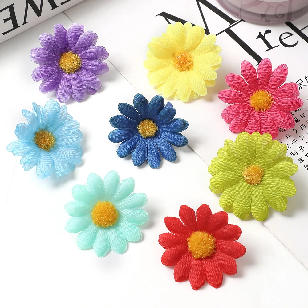 50/100Pcs Artificial Sunflowers Flowers Heads Silk Sunflower Bulk Daisy Flowers For DIY Crafts Hair Clips Floral Craft Supplies